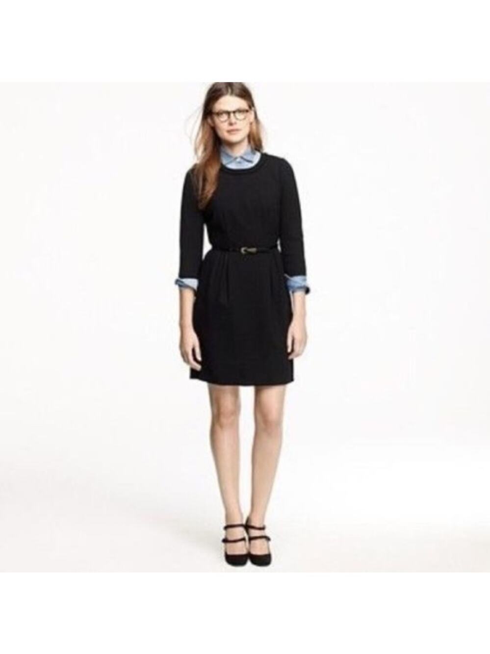 J Crew Teddie Dress Wool Career Office Preppy Academia Neutral Black Size 2P